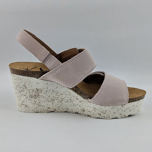 OTBT Peasant Wedge Platform Slingback Sandal Suede Leather Rosetta Blush 8 NWOB - Picture 3 of 13